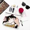 Sac de maquillage mignon chat baiser avec motif imprimé, pochettes de rangement pour voyage, pochette cosmétique pour femmes 220218293r
