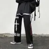 Aolamegs القوطية السراويل الرجال اليابانية عارضة sweatpants كتابات أنيمي الشرير الهبي واسعة الساق بنطلون المتناثرة high street streetwear 210715
