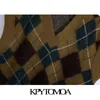 KPYTOMOA Damesmode Argyle losse gebreide vest trui vintage v-hals mouwloze vrouwelijke vest chique tops 210819