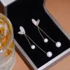 Люстра свисания Chastelier Corean Style Micro Pave Heart Pearl TaSsel длинные серьги для женщин нежные простые новые ювелирные изделия Bijoux