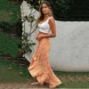 Alta Dividida Babados Sexy Maxi Praia Saias Verão Cintura Elástica Rendas Estampa Elegante Saia Feminina Feminina Casual Roupas de Férias 210507