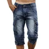 Pantaloncini di jeans cargo moda uomo con tasche multiple Pantaloncini di jeans militari slim fit per uomo lavato H1206