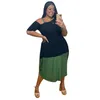 Kvinnor lösa klänningar stor storlek slash neck korta ärmar patchwork afrikansk avslappnad sommar klänning kobieta sukienka robe 210520