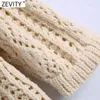 ZEVITY Frauen Vintage Jacquard Mesh Tuch Häkeln Stricken Kurze Pullover Weibliche V-ausschnitt Puff Sleeve Casual Pullover Tops SW813 210603