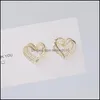 JewelRylove Heart Earrings for Women Bling Shine Zircon 14k Real Gold Stud Earring Wedding Birthday Present Juvely Ins Korean Drop Delivery 20