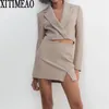 ZA Dames Mode Hoge Taille Korte Pak Jas Vintage Vrouwelijke Bovenkleding Split Bil Skirt 2-Piece Set XitimeAo 2111006