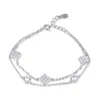 S925 Sier Sier diamante diamante incrustado duplo camada pulseira feminina zircão cruz bracelete temperamento menina sier jóias