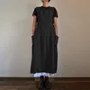 Plus storlek maxi bomullslinne kvinnor klär förkläde kvinna kläder dam klänningar robe femme lång avslappnad elegant vestidos