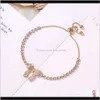 Bracelets Jewelry Drop Delivery 2021 Charm Bracelet Crystal Bow Tie Shape Bead Gold Sier Plated Metal Prong Channel Setting Adjusted Box Chai