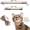 Leopard Print Fashion Luxurious Dog Cat Collar Breakaway with Bell and Bow Tie Adjustable Safety Kitty Kitten Set Small Dogs Collars size 7 Colors Blue