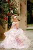Rosa 3D-Blumen-Blumenmädchenkleider für die Hochzeit, Perlenapplikationen, Rüschen, Kleinkind-Mädchen-Festzug-Kleid, formelle Abendkleider für Kinder