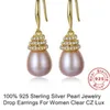 Mode 100% 925 sterling silver rosa pärla örhängen för kvinnor bröllop engagemang fina smycken