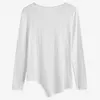 T-Shirt in cotone da donna Primavera Autunno Manica lunga Splicing Orlo irregolare O-Collo Solid Top allentato Top Donna 210423