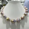 Ensemble de boucles d'oreilles et collier baroques, Bracelet irrégulier, crochet, perles naturelles, grande taille, couleur or violet, boule de flamme nucléée