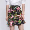 エレガントな女性の花柄プリントスカートファッションレディースハイウエストドレープスカートビンテージ女性シックフリルミニ服210430
