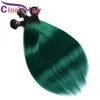 Dark Roots 1B Green Silky Straight Weft 3 Bundles Brazilian Virgin Ombre Weave Colored Turquoise Human Hair Extensions Healthy End