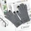 Big Children Knitted Gloves Winter Touch Screen Glove Windproof Knitting Mittens Teen Outdoor Riding Full Finger Mitten