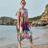 Poliester Long Beach Cover Up Robe De Plage Swimsuit Tunika Kąpielowy garnitur S Kaftan Swim Pokrywa Q1187 210420