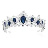 Barok Luxe Verzilverd Blauw Crystal Bridal S Necklace Earring Tiara Crown Wedding African Beads Sieraden Set
