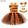 Tiger Girls TUTU платье наряд зоопарк животных малыша ребёнка причудливая производительность рождения платья для вечеринки дети Хэллоуин костюмы набор 210317