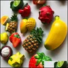 Aimants pour réfrigérateur Décoration de la maison Jardin Créatif 3D Fruits frais Réfrigérateur Autocollants magnétiques Décoration de salle alimentaire Pin Citron Cerise Cadeau Goutte D