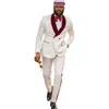 Groomsmen Ivory Pattern Groom Tuxedos Shawl Dark Red Velvet Lapel Men Suits 2 Pieces Wedding ( Jacket + Pants Tie ) D209 Men's & Blazers