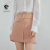 FANSILANEN Elegante abotonada falda acampanada negra Mujer oficina señora blanco corto verano Mujer casual rosa cintura alta 210607