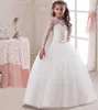 5-15 år Kids Girls Long Lace Flower Party Ball Gown Prom Klänningar Princess Bröllopsbarn First Communion Dress Q0716