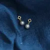 Acquista Mini Orecchini Quadrati Di Lusso In Oro Giallo Puro 9k Con Perle Naturali D'acqua Dolce