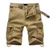 Sommar Mäns Baggy Multi Pocket Militär Cargo Shorts Man Bomull Khaki Mens Taktiska Shorts Kort Byxor 29-44 Inget bälte 210720