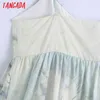 Kvinnor Sommar Chic Ruffles Tie-Dye Print Mini Dress Vintage Backless Straps Kvinna Klänningar Vestidos Be645 210416