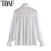 TRAF Dames Mode Semi-Sheer Losse Witte Blouses Vintage Lange Mouwen Button-Up Vrouwelijke Shirts Blusas Chic Tops 210415