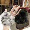 Keychains Creative Fur Ball Keychain Pompom Leopard en peluche Key Chain Pom Round Trinket Car Keyring Gift Chaveiro Miri22