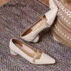 SOPHITINA Low-heel Women's Shoes Shallow Mouth Solid Color Chain Daily TPR Shoes Square Toe Wild Handmade Female Pumps AO220 210513