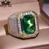 Europa Staten overdreven grote groene zirkoon olijf-smaragd 14K goud volledige diamanten ring mannen en vrouwen partij sieraden cadeau 2107017894545