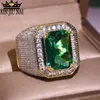 Europe States Exaggerated large Green Zircon Olive Emerald 14K Gold Full Diamond Ring Men And Women Party Jewelry Gift 2107017894545