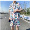 Mäns Casual Shirts Hawaiian Mens Utskrift Set Kortärmad Sommar Blomströja Strand Två Piece Suit 2021 Fashion Men Set M-3XL