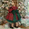 女の子のドレスクリスマスの赤ちゃんガールズドレス生まれの格子縞長袖ラウンドネックメッシュパッチワーク幼児プリンセスパーティークリスマスイヤーギフト6m-6T