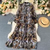 Women's Long Shirt Dress Retro Print Holiday Spring Summer Full Loose Chiffon Floral Sun Protection ML1035 210506