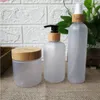 Wholesale Frosted Clear Plastic Skin Care Toner Bottles Cosmetic Packaging 8oz Containers With Bamboo Lid Perfume Spray Bottlegoods