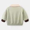Spring Autumn Winter 2 3-10 Years Knitted Solid Color Patchwork School Student Turn-Down Collar Sweaters For Baby Kids Boys 210529