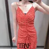 Frauen Chic Fashion Floral Print Plissee Mini Kleid Vintage Backless Gebunden Dünnen Trägern Weibliche Kleider Vestidos Mujer 210507