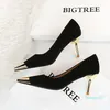 Euro-American Style Fashion Sexy Nightclub Slim Women's Shoes Stiletto High Heel Suede Sede Metal Metal Tee Bigtree