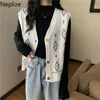 Neploe Sweater Vest Casual V-Neck Sleeveless Vintage Sweater Cardigan Jacket Korean Jacquard All-match Outer Wear Waistcoat 210422