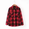 Vintage Blue Plaid Long Manteau Veste Poche Casual Chaud Pardessus Mode Outwear Automne Femmes Tops 210421