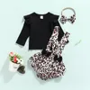 Clothing Sets 3Pcs Baby Girls Clothes Ruffle Long Sleeve Rib Knit Tops + Floral Suspender Shorts Overalls Headband Summer Fall Outfits