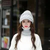 ビーニー/スカルキャップ女性暖かいビーニー帽子に乗って雪の冬の女性編み帽子スカーフセットヘアボールポンファッションウール肥厚襟pros22