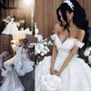 Gorgeous Off The Shoulder Ball Gown Wedding Dresses Flora Lace Appliques Court Train Bridal Gowns Custom Made Saudi Arabic Wedding Vestidos