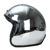 Açık Yüz Motosiklet Kask Vintage Kask Capacete Krom Gümüş Retro Casque Ayna Pilot Jet Moto 3/4 Yarım Casco Q0630