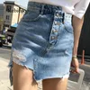 Casual Irregular High Waist Denim Skirt Light Wash Women Ripped Mini Skirt Female mini saia mujer Summer X0522